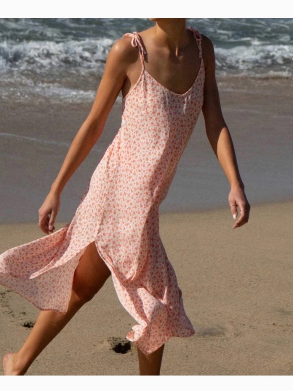 Billabong Sunbright Slip Cream Dress with Orange Floral Print
